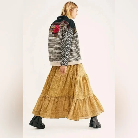 Rare Free People Love Test Mixed Media Denim Embroidered Rose Jacket - Picture 3 of 3